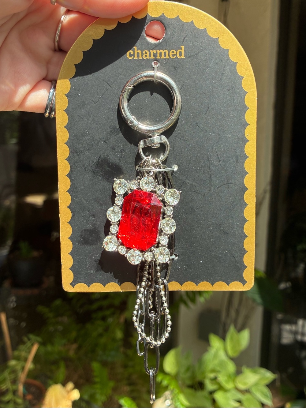 NWT Charmed Red Ruby Rhinestone Gem Bag Charm & Keychain